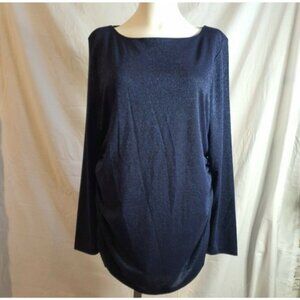 Soft Surroundings Tunic Sz PL Top Ruched Blue Metallic Shimmer Top Blouse Work
